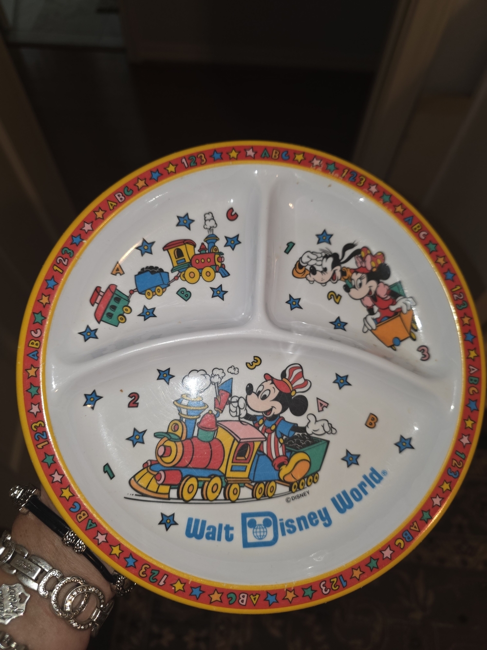 Walt Disney World Kids' Divided Melamine Plate - Red, Yellow, Blue